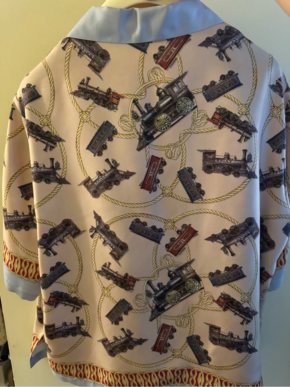 Bally Pale Pink Train-Print Short Sleeve Button-Down Shirt - Picture 3 of 5